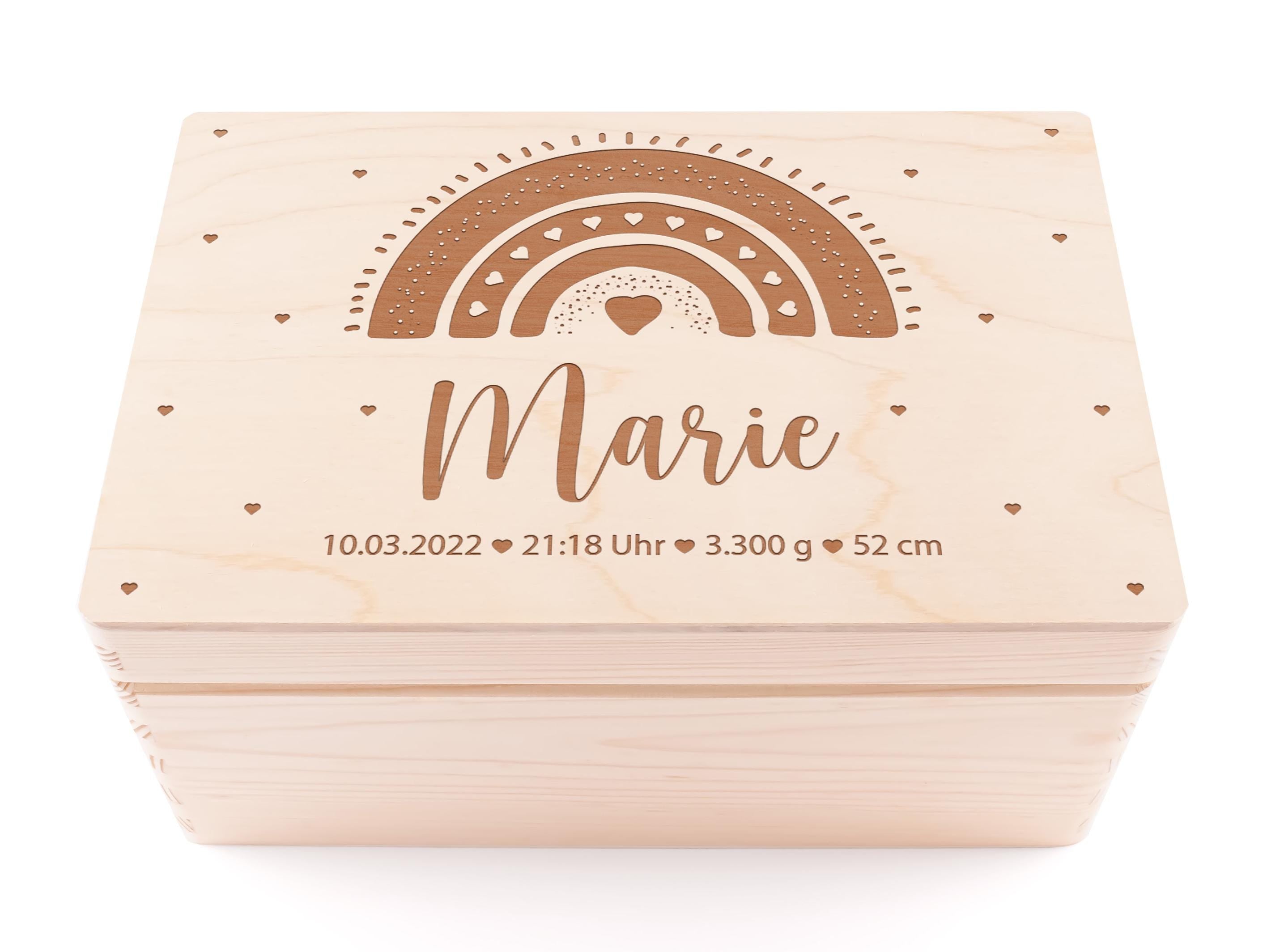 Personalisierte Erinnerungskiste Regenbogen - Erinnerungsbox Baby - Holzkiste Baby - Geschenk zur Geburt - Geschenk zur Taufe