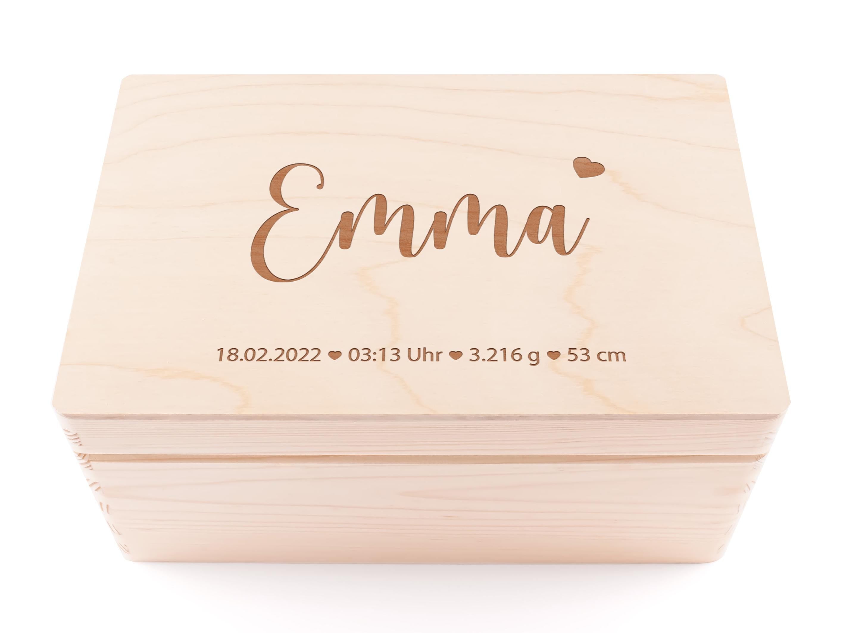 Erinnerungskiste Baby personalisiert aus Holz | Holzkiste mit Name & Geburtsdaten | Geschenk zur Geburt oder Taufe
