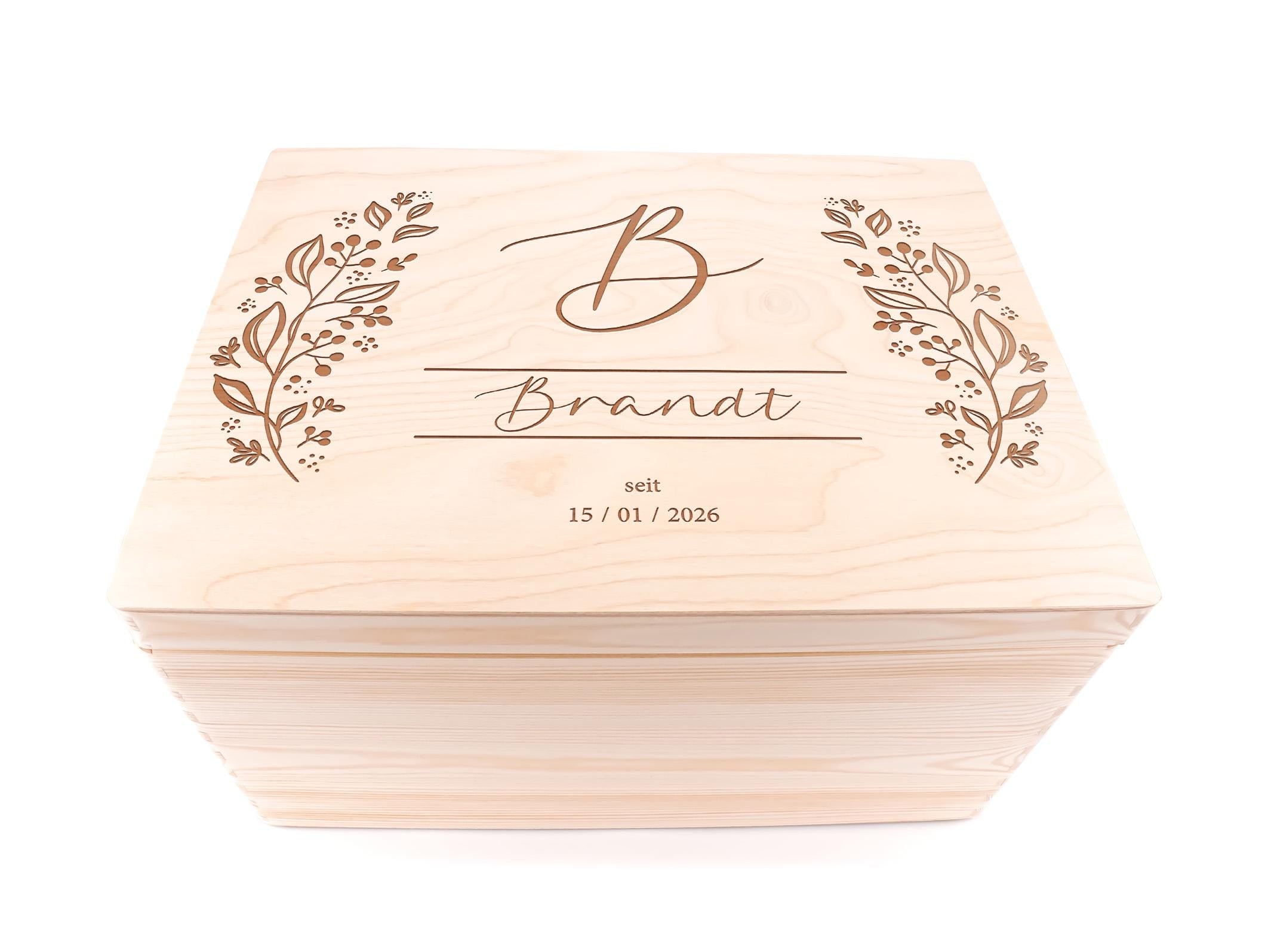 Holzbox Hochzeit personalisiertes Hochzeitsgeschenk mit Gravur Namen Brautpaar Erinnerungskiste Geschenk zur Hochzeit Brautpaar Geschenk