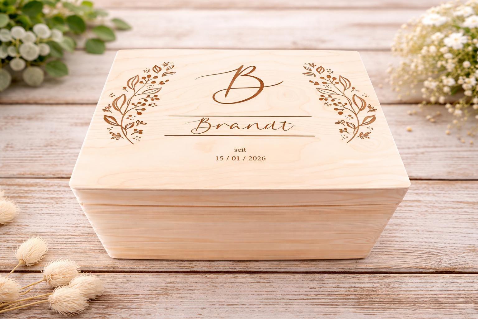 Holzbox Hochzeit personalisiertes Hochzeitsgeschenk mit Gravur Namen Brautpaar Erinnerungskiste Geschenk zur Hochzeit Brautpaar Geschenk