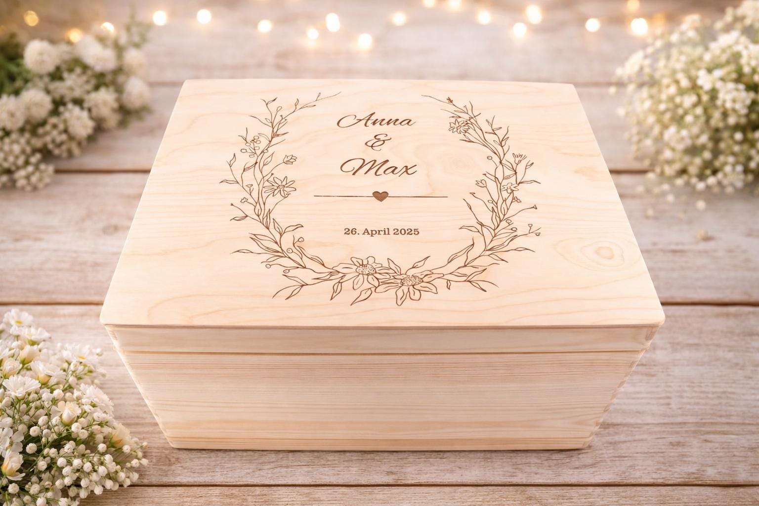 Holzbox Hochzeit personalisiertes Hochzeitsgeschenk mit Gravur Namen Brautpaar Erinnerungskiste Geschenk zur Hochzeit Brautpaar Geschenk