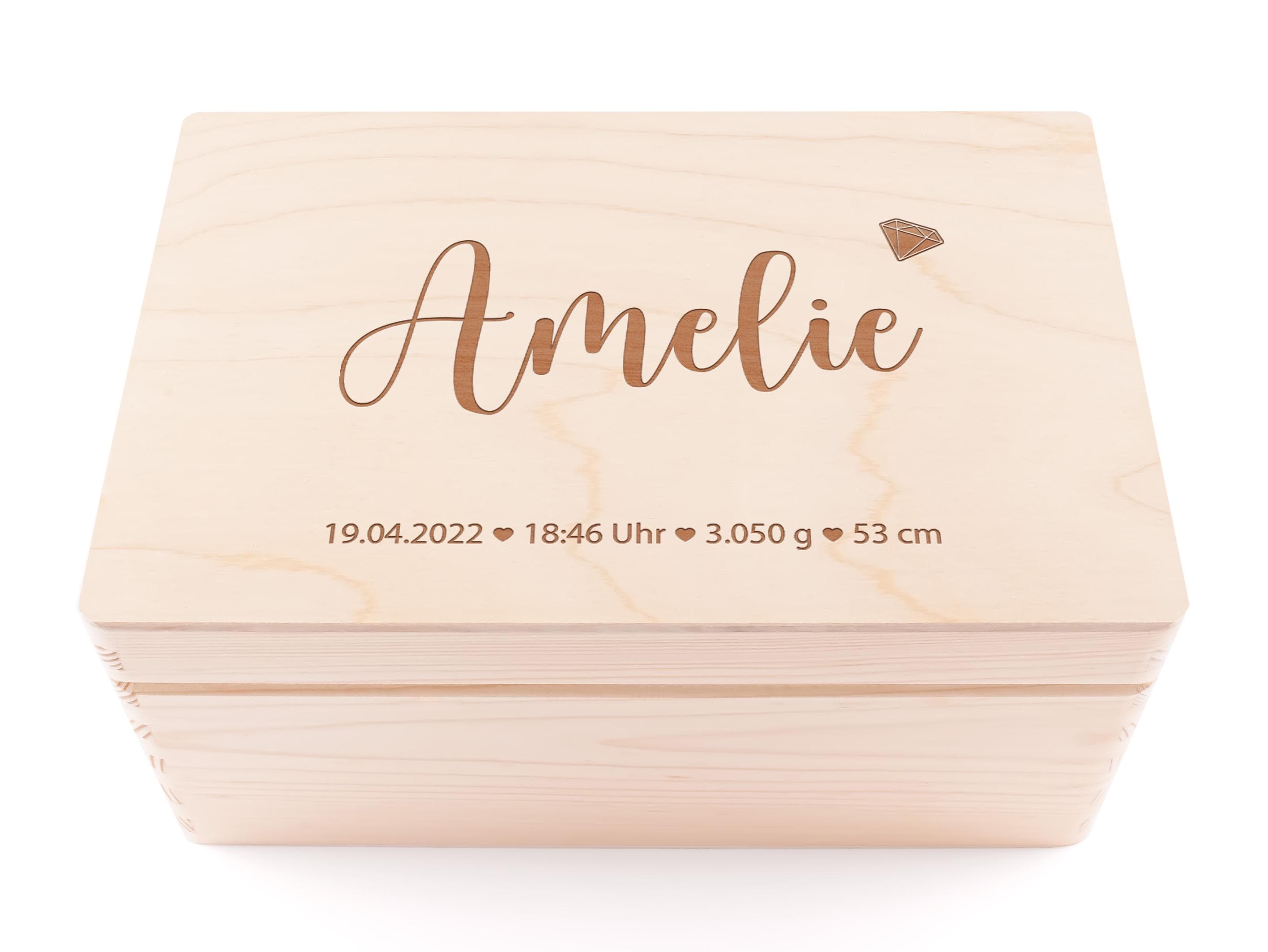 Erinnerungskiste Baby personalisiert aus Holz | Holzkiste mit Name & Geburtsdaten | Geschenk zur Geburt oder Taufe