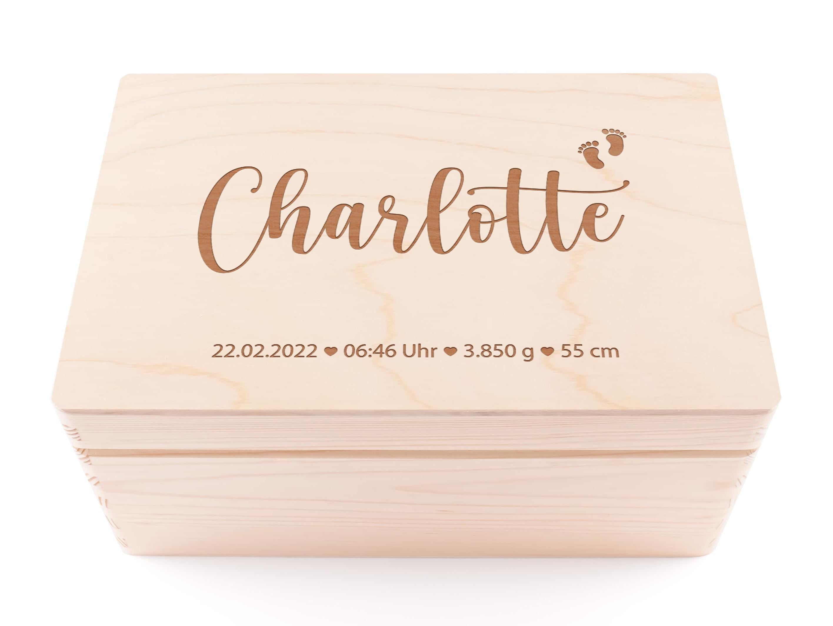 Erinnerungskiste Baby personalisiert aus Holz | Holzkiste mit Name & Geburtsdaten | Geschenk zur Geburt oder Taufe