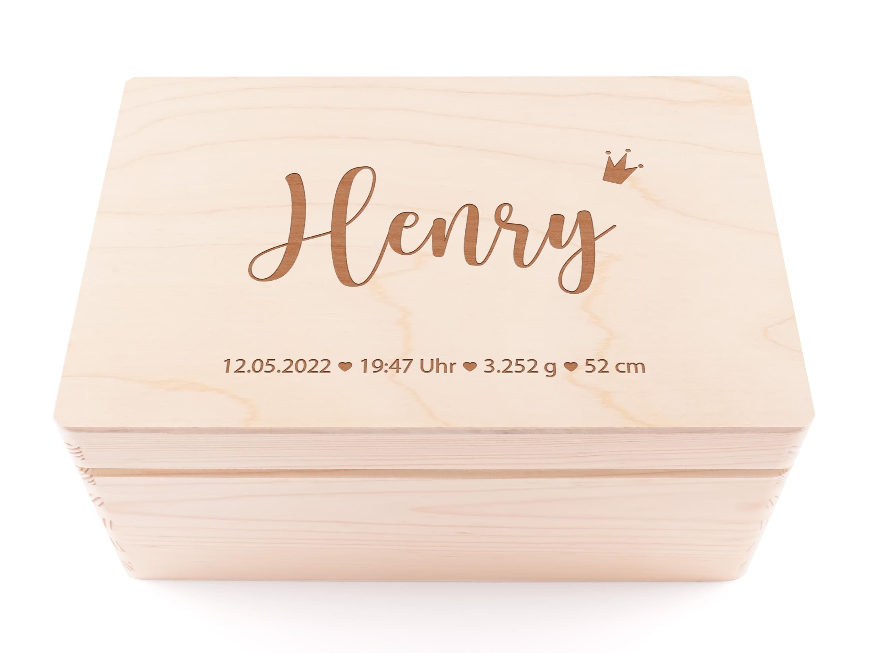 Erinnerungskiste Baby personalisiert aus Holz | Holzkiste mit Name & Geburtsdaten | Geschenk zur Geburt oder Taufe