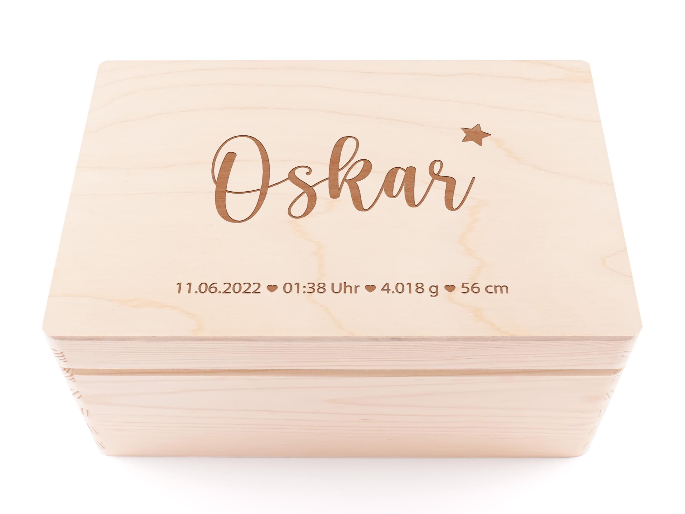 Erinnerungskiste Baby personalisiert aus Holz | Holzkiste mit Name & Geburtsdaten | Geschenk zur Geburt oder Taufe
