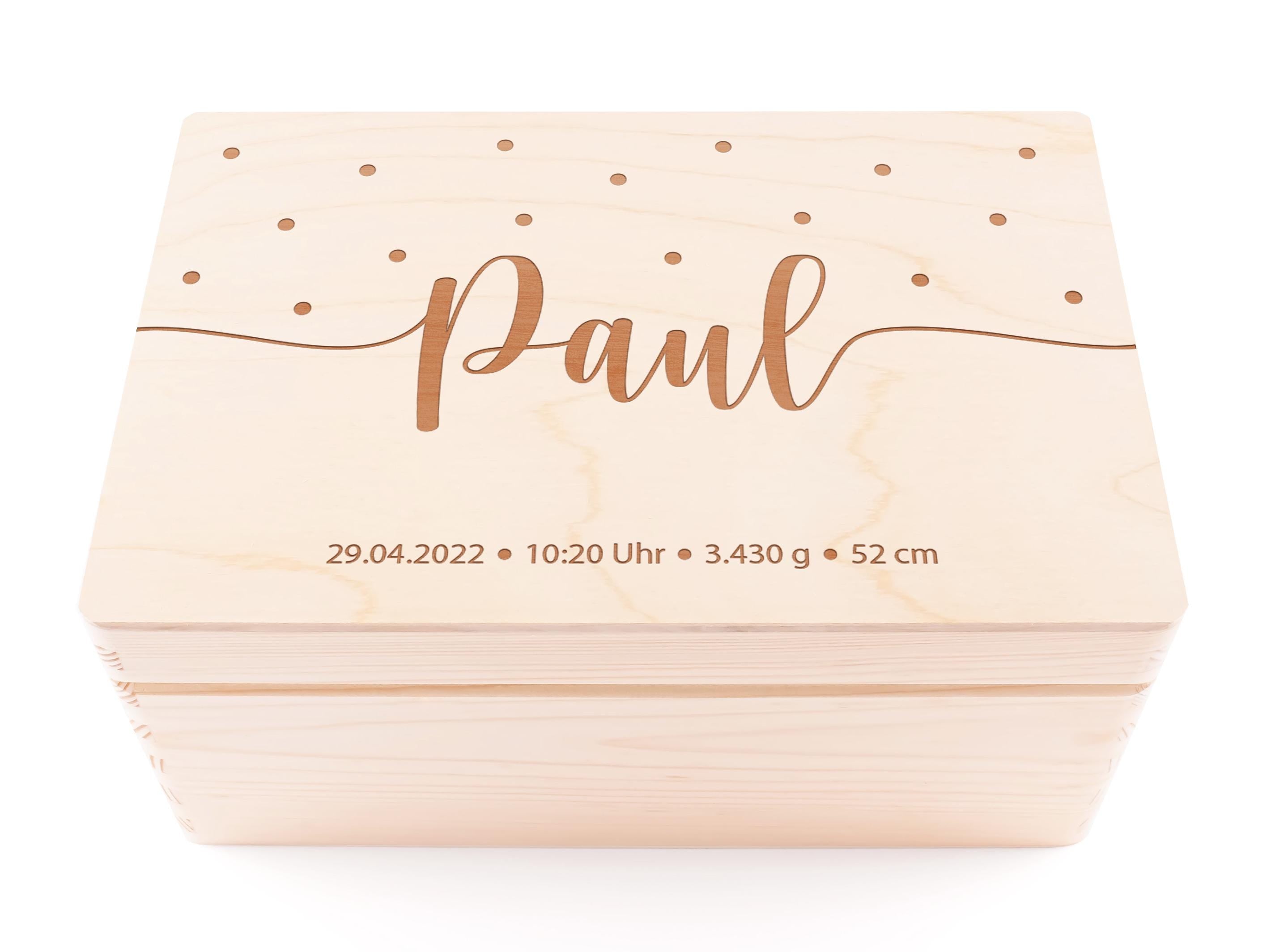 Erinnerungskiste Baby personalisiert aus Holz | Holzkiste mit Name, Herzchen Geburtsdaten Geschenk zur Geburt