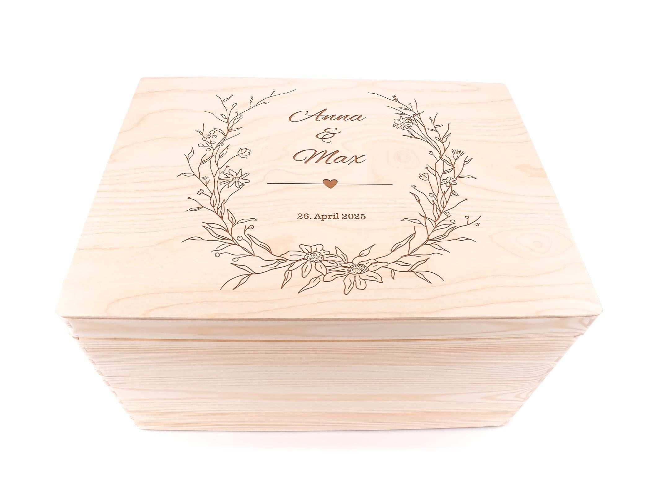 Holzbox Hochzeit personalisiertes Hochzeitsgeschenk mit Gravur Namen Brautpaar Erinnerungskiste Geschenk zur Hochzeit Brautpaar Geschenk