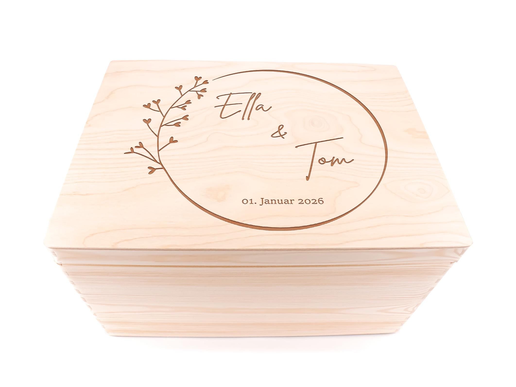 Holzbox Hochzeit personalisiertes Hochzeitsgeschenk mit Gravur Namen Brautpaar Erinnerungskiste Geschenk zur Hochzeit Brautpaar Geschenk