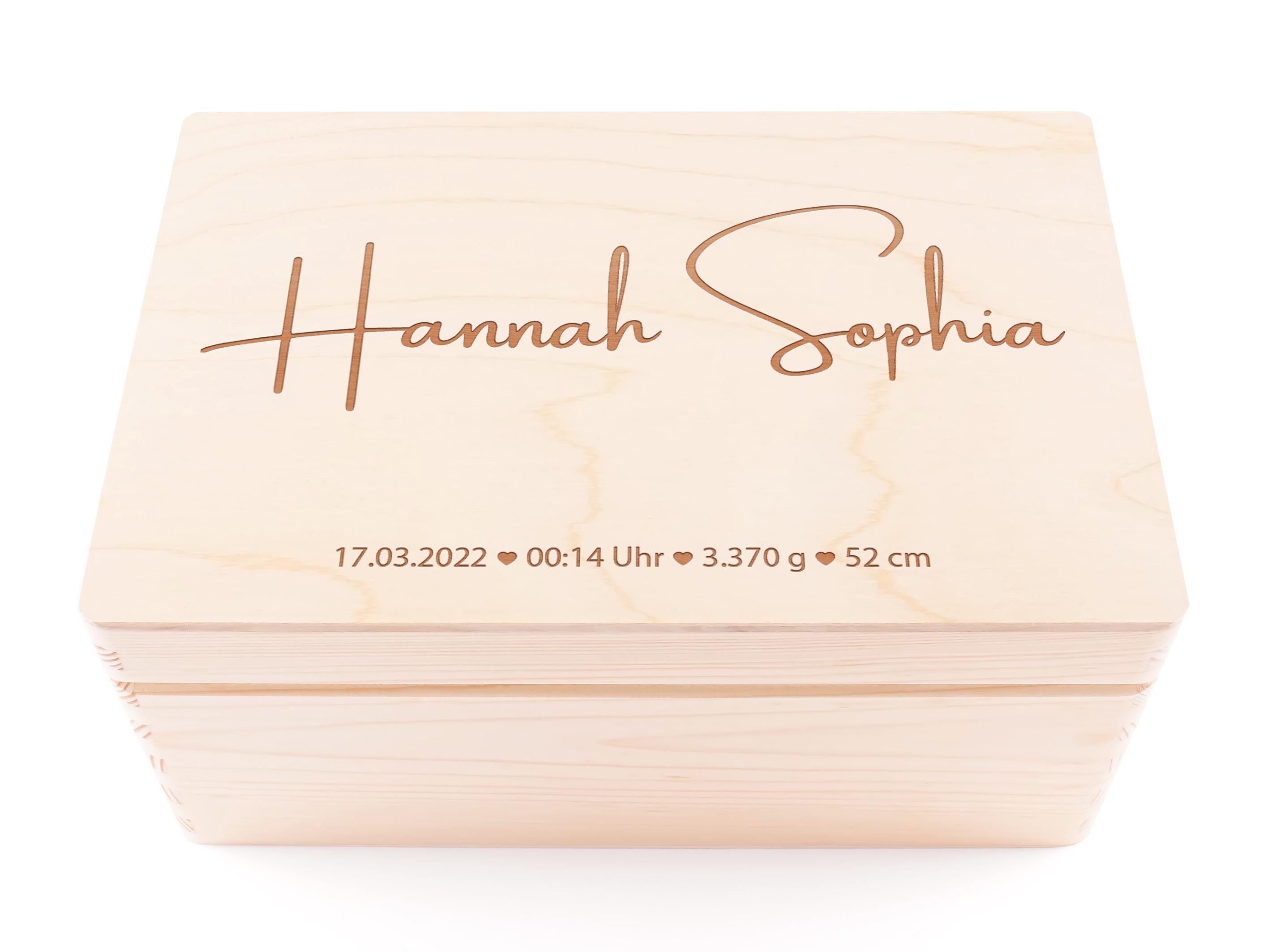 Personalisierte Baby Holz-Erinnerungsbox zur Geburt – Baby Namensbox mit Geburtsdaten – Geschenk zur Geburt oder Taufe