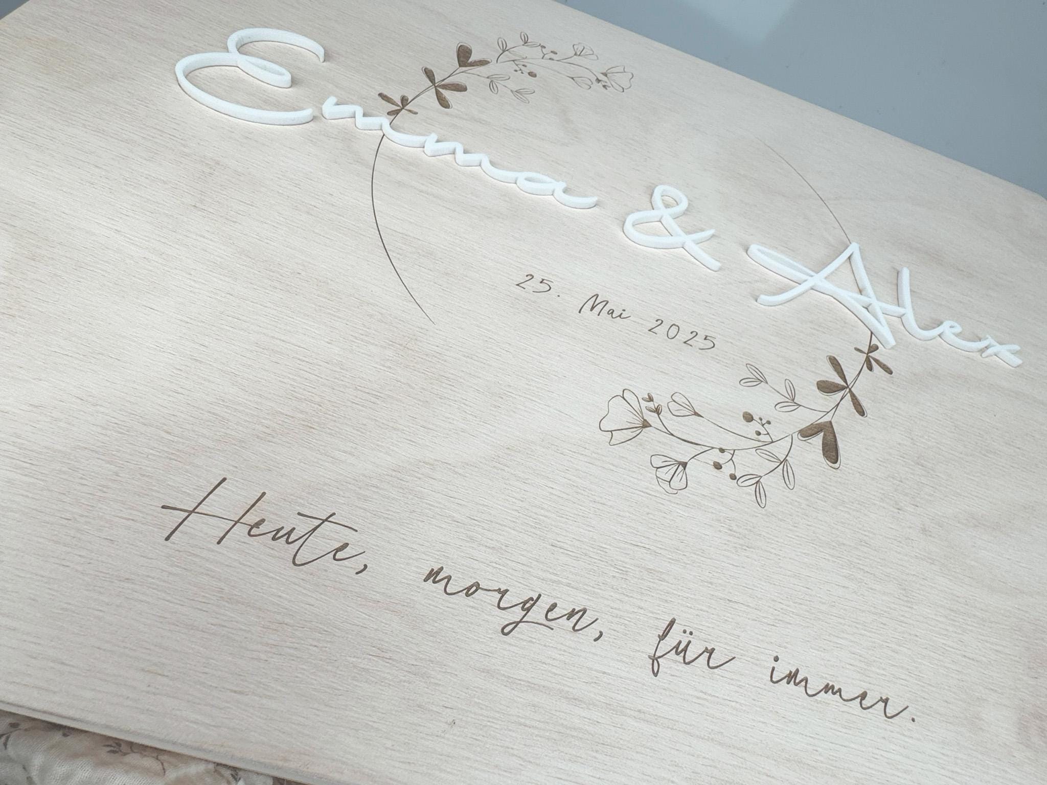 Holzbox personalisiert mit Namen Datum Erinnerungsbox Hochzeit Geschenk Verlobung Jahrestag Brautpaar