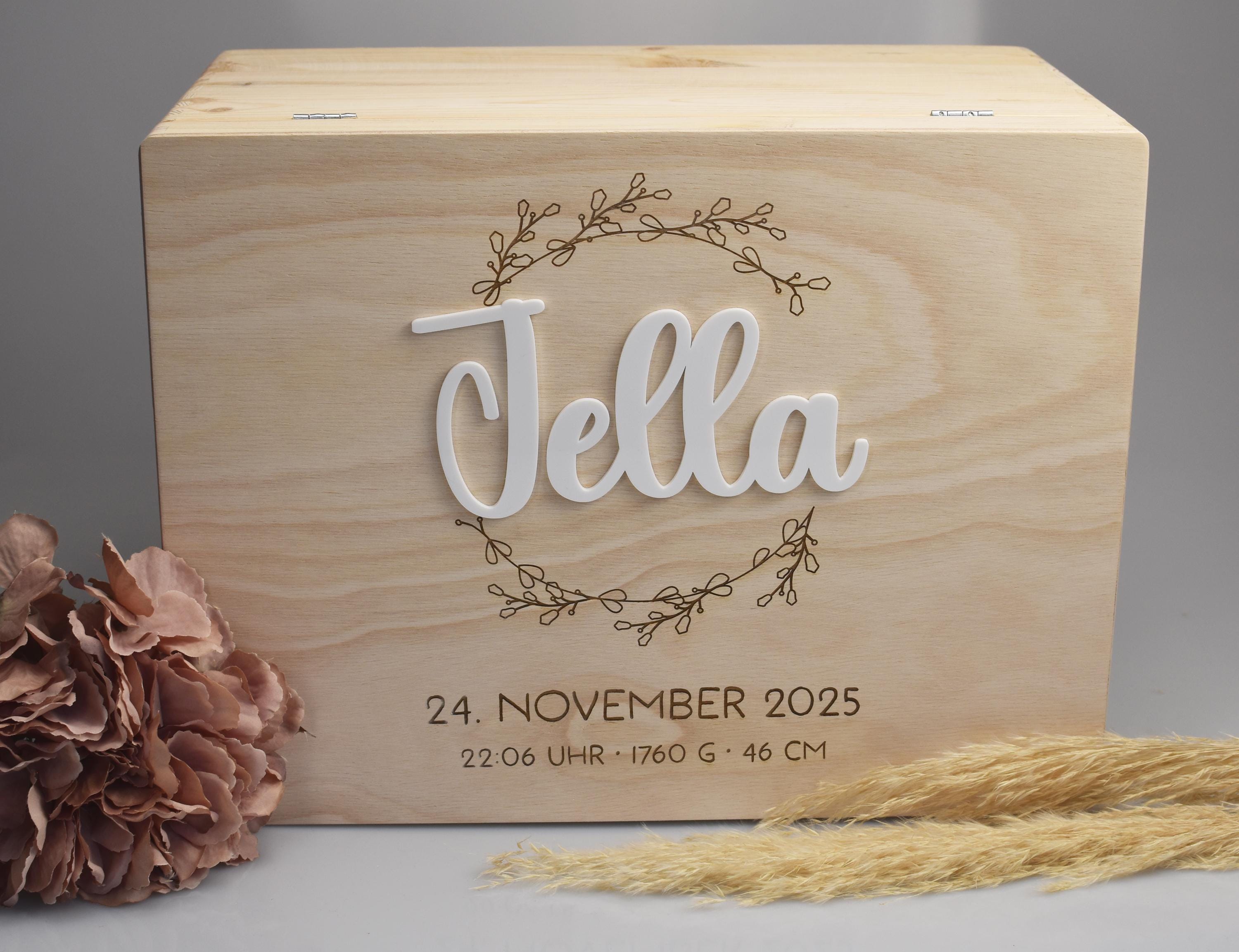 Personalisierte Baby-Erinnerungskiste mit Name, Geschenk zur Geburt, Taufgeschenk, Erinnerungsbox Baby, Babygeschenk Mädchen Junge,Memorybox