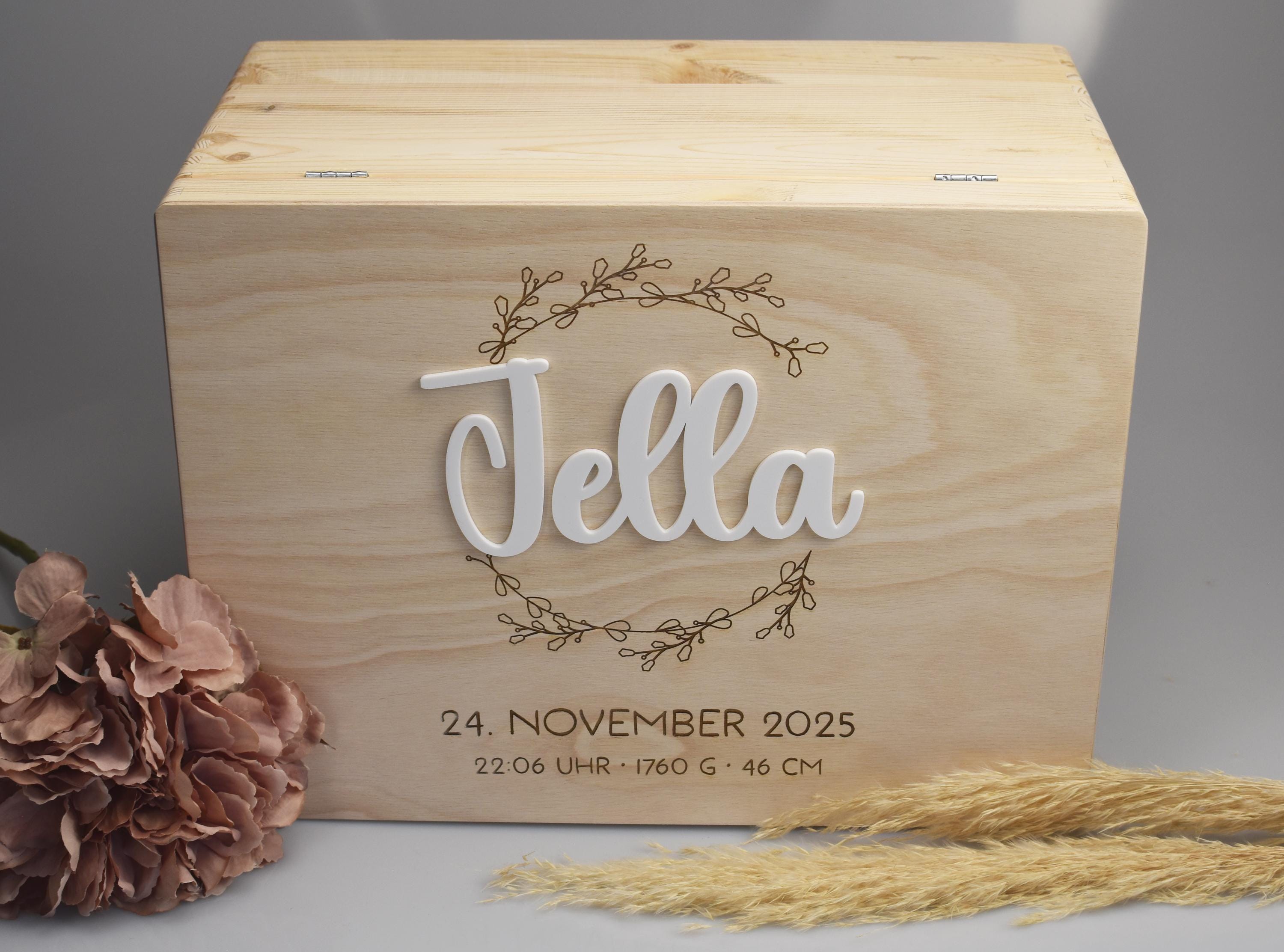 Personalisierte Baby-Erinnerungskiste mit Name, Geschenk zur Geburt, Taufgeschenk, Erinnerungsbox Baby, Babygeschenk Mädchen Junge,Memorybox