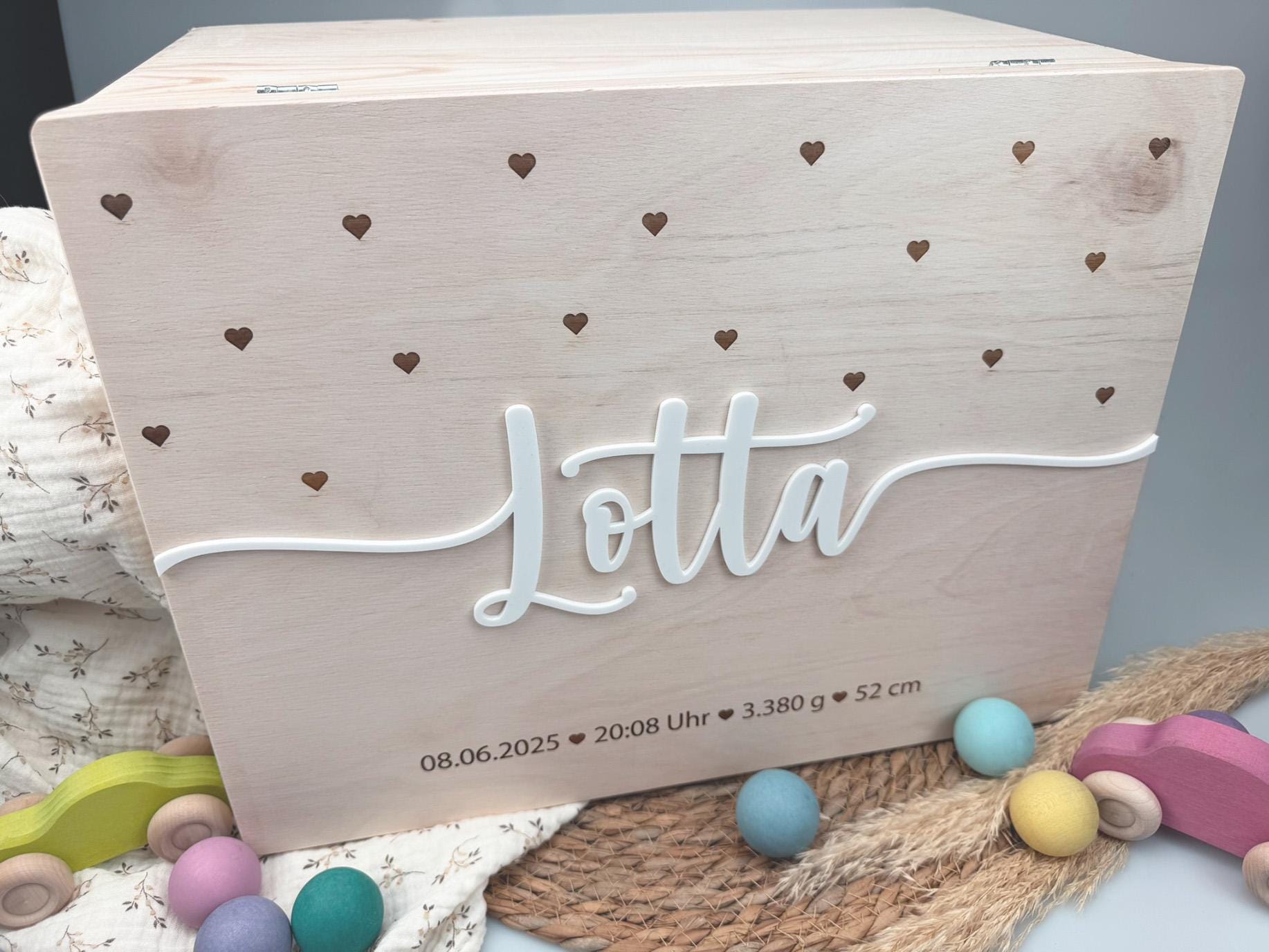 Erinnerungskiste Baby | Personalisierte Erinnerungsbox aus Holz | Name | Geschenk zur Schwangerschaft, Geburt, Taufe, Kommunion | Babyparty
