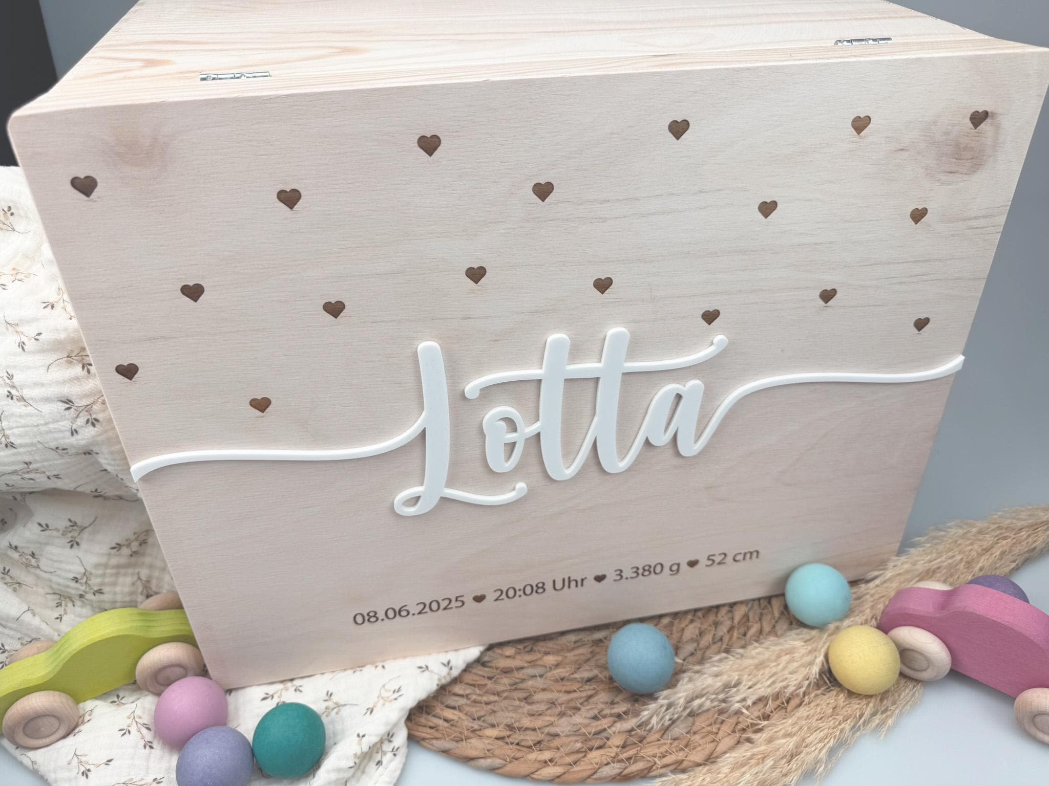 Erinnerungskiste Baby | Personalisierte Erinnerungsbox aus Holz | Name | Geschenk zur Schwangerschaft, Geburt, Taufe, Kommunion | Babyparty