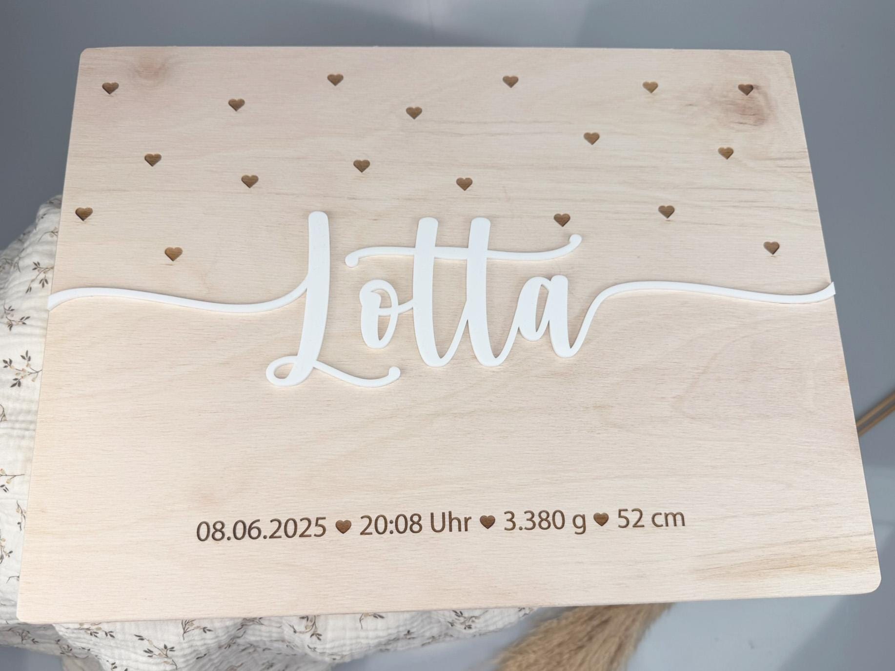 Erinnerungskiste Baby | Personalisierte Erinnerungsbox aus Holz | Name | Geschenk zur Schwangerschaft, Geburt, Taufe, Kommunion | Babyparty